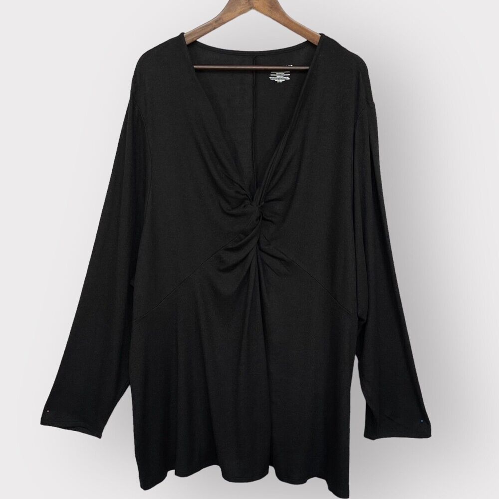 Lane Bryant Knot Front Blouse Top Women 34/36 Black Long Sleeve U35